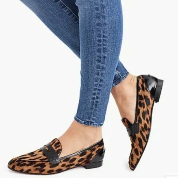 J Crew Academy Leopard Calf Hair Penny Loafers - Picture 1 of 14